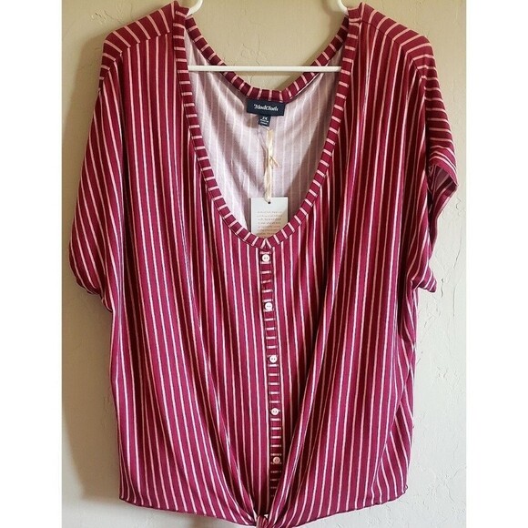 Modcloth Burgundy Top Boxy Tie Front Plus Size 2X Striped Womens Casual Mod NWT - Picture 5 of 12
